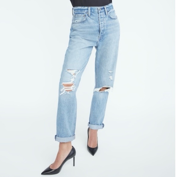 Denim Forum 24 BF High Rise Loose Women’s Jeans Distressed Aritzia - Picture 1 of 12